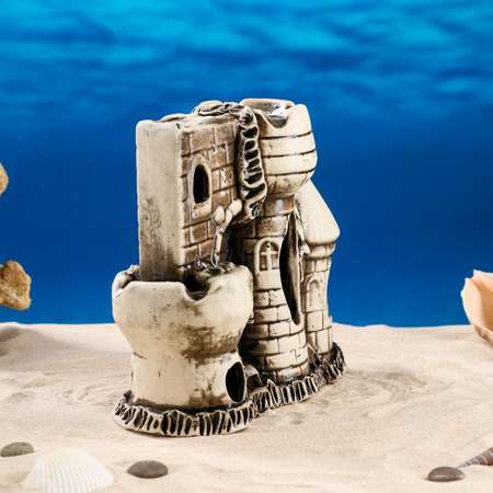 Декорация для аквариума Sima-Land «Две башни и стена» серая