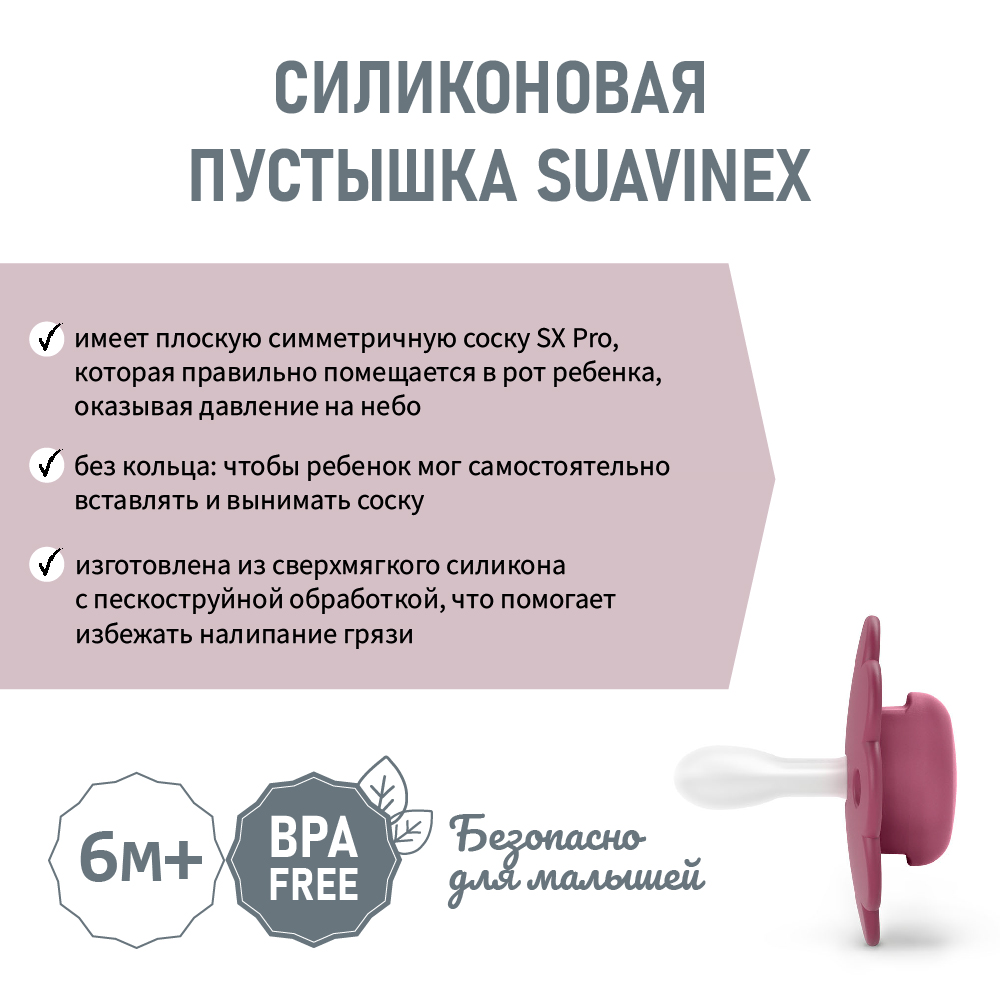 Физиологическая пустышка от 6 до 8 мес. Suavinex бордовый - фото 2