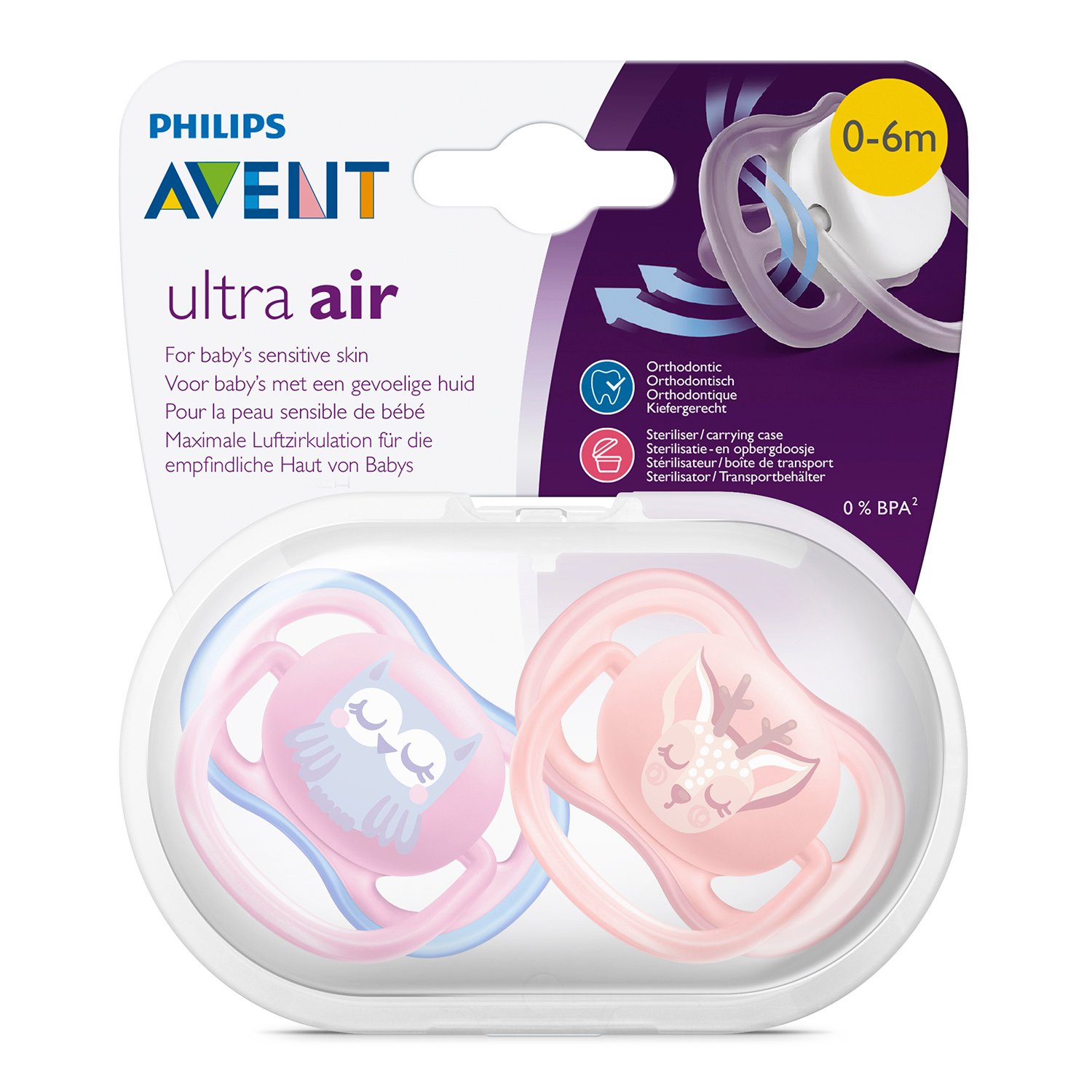 Пустышка Philips Avent ultra air с футляром для хранения и стерилизации 2шт 0-6месяцев SCF085/02 - фото 13