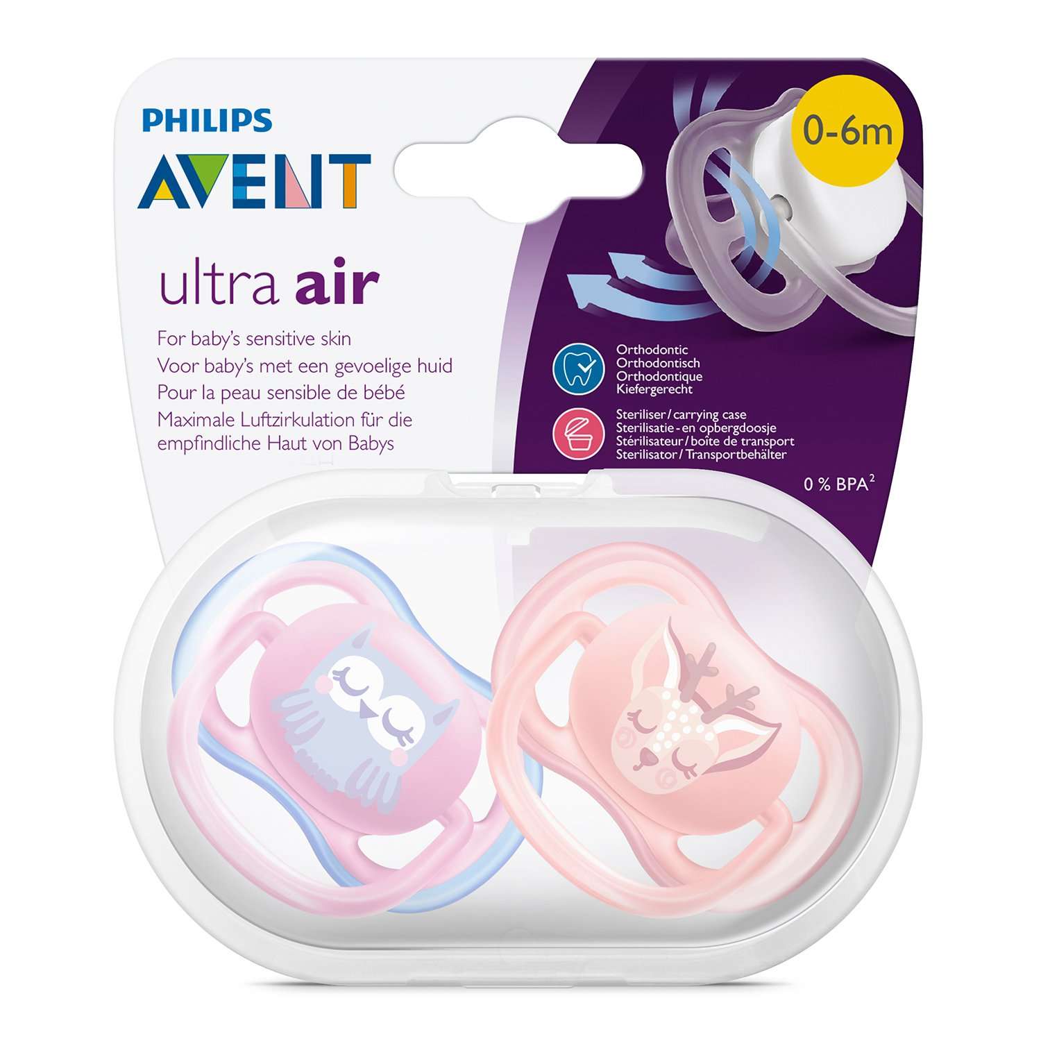 Пустышка Philips Avent ultra air с футляром для хранения и стерилизации 2шт 0-6месяцев SCF085/02 - фото 12