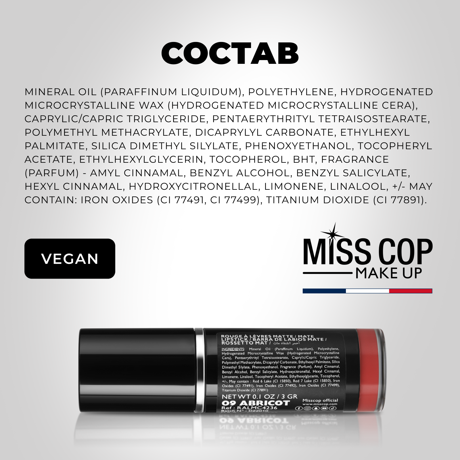 Помада губная матовая Miss Cop Франция цвет 09 Abricot абрикос 3 г - фото 6