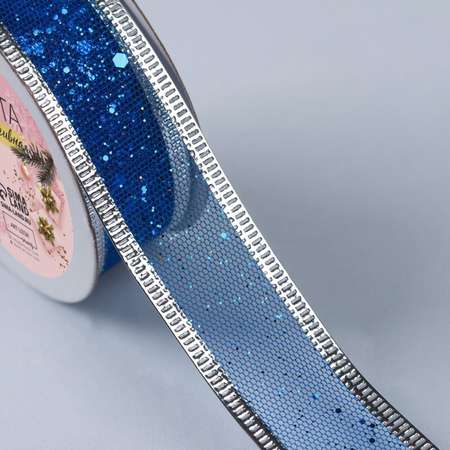 Лента Арт Узор капроновая с металлической нитью «Блёстки». 25 мм×2.7 ± 0.5 м. цвет синий/серебряный
