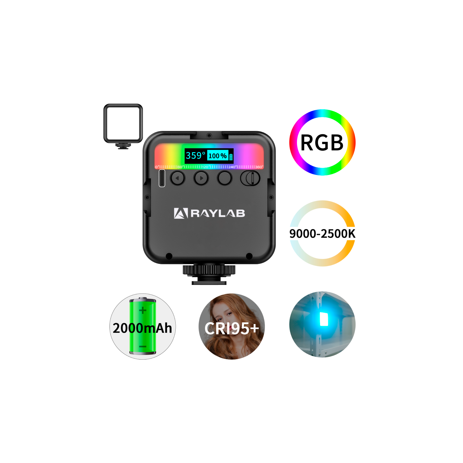 Осветитель светодиодный RAYLAB rl led06rgb от 2500 до 9000k 2000mah - фото 3