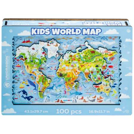 Пазл деревянный Unidragon Детская карта мира 100 элементов 9003