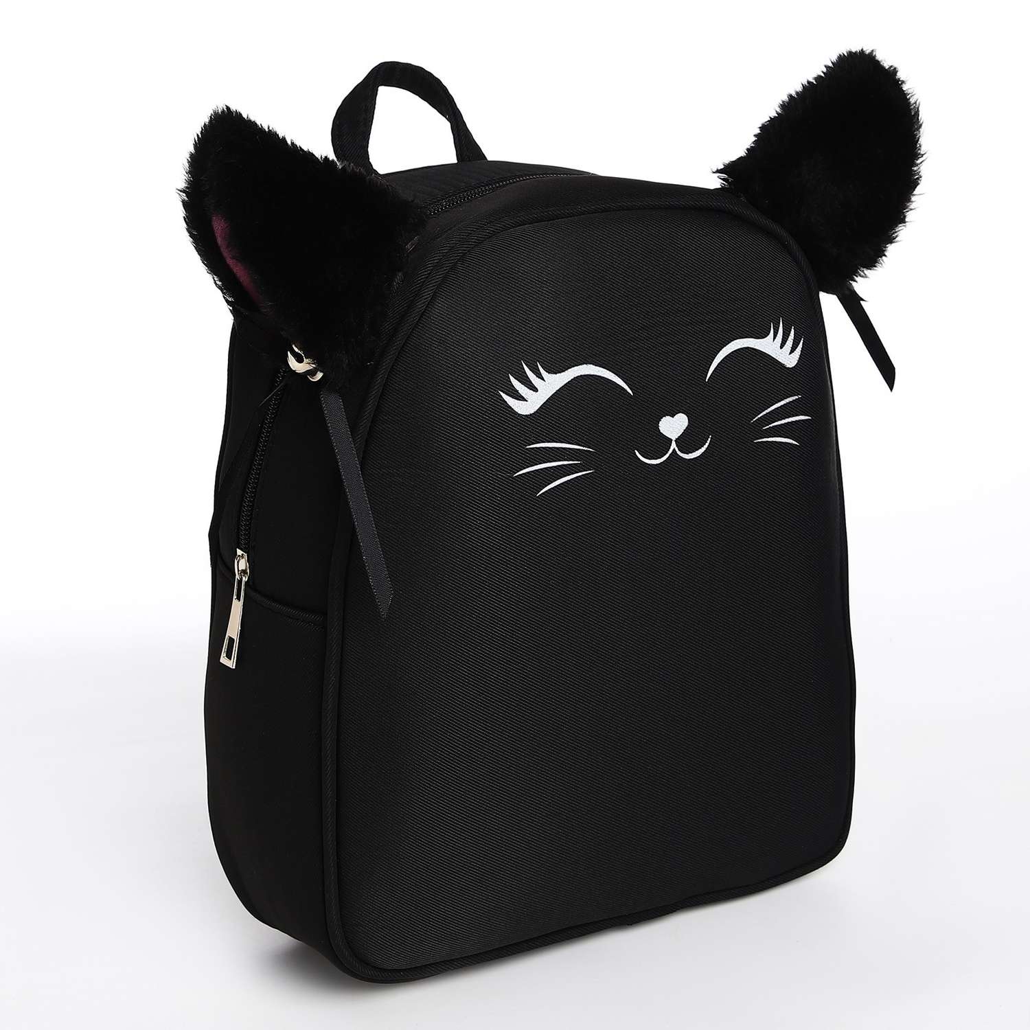 Рюкзак NAZAMOK текстильный с ушками на заколках «Котик» 27*10*23 см черный цвет - фото 1