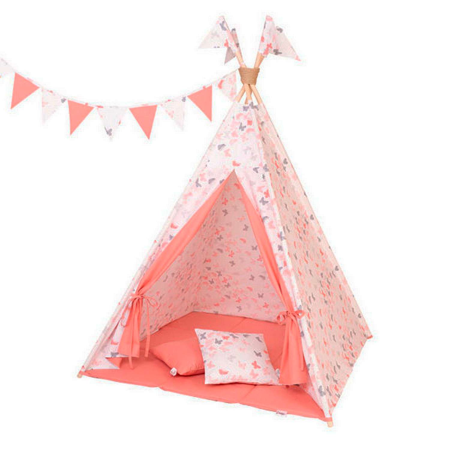 Детская игровая палатка вигвам Buklya Бабочки цв. коралловый - фото 1