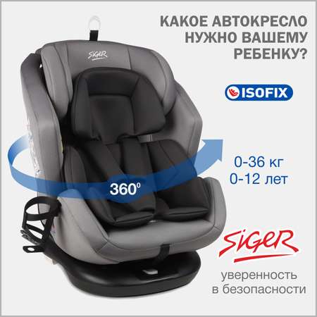 Детское автокресло SIGER Ультра ISOFIX гр.0+/ I/II/III светло-серый