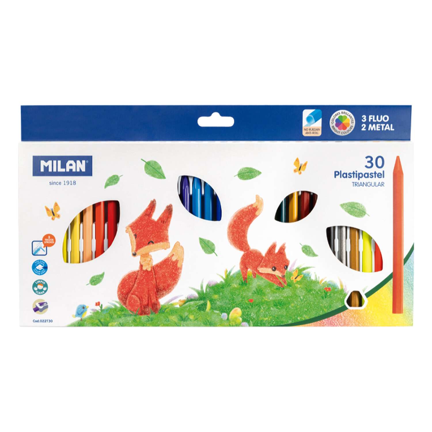 Набор цветных карандашей MILAN пластиковых 30 цветов включая металлик и флуоресцентные трехгранный корпус - фото 1