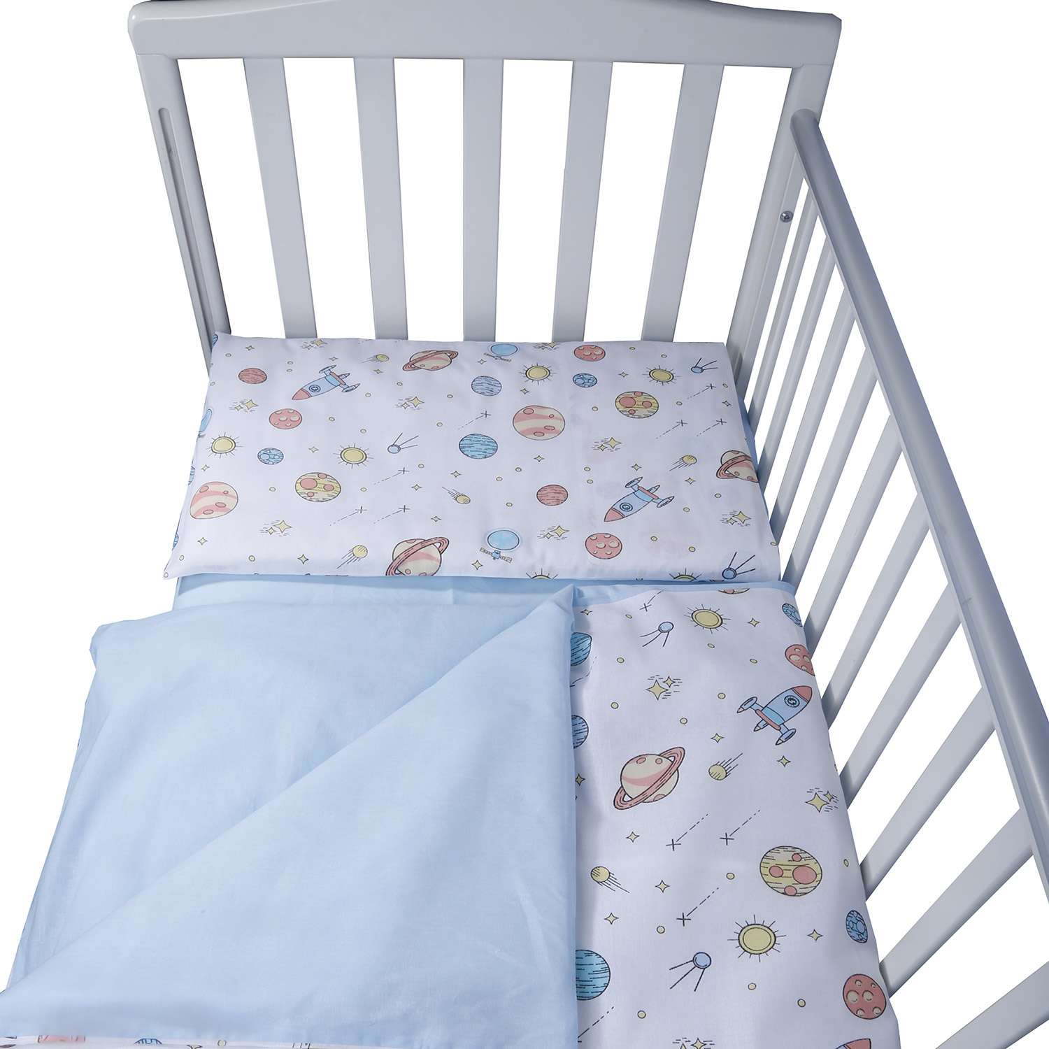 Комплект постельного белья Babyton Космос детский 3 предмета Голубой 10003 - фото 2