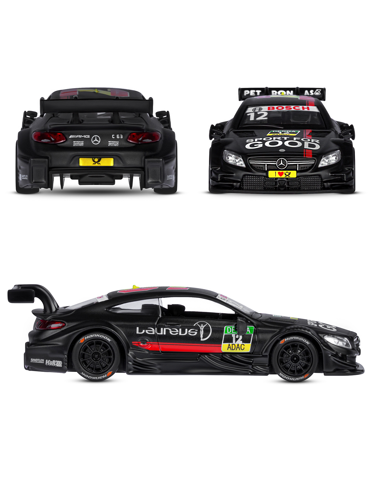 Машинка металлическая АВТОпанорама игрушка детская Mercedes AMG C 63 DTM 1:43 черный матовый JB1251214 - фото 4