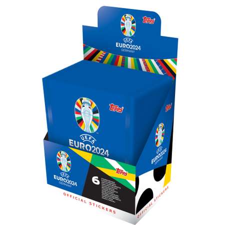 Бокс с наклейками topps Чемпионат Европы по футболу EURO 2024 100 пакетиков в наборе