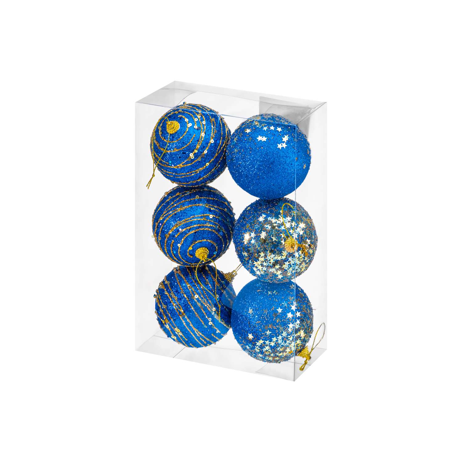 Набор Elan Gallery 6 новогодних шаров 8х8 см Золото на синем синий - фото 6