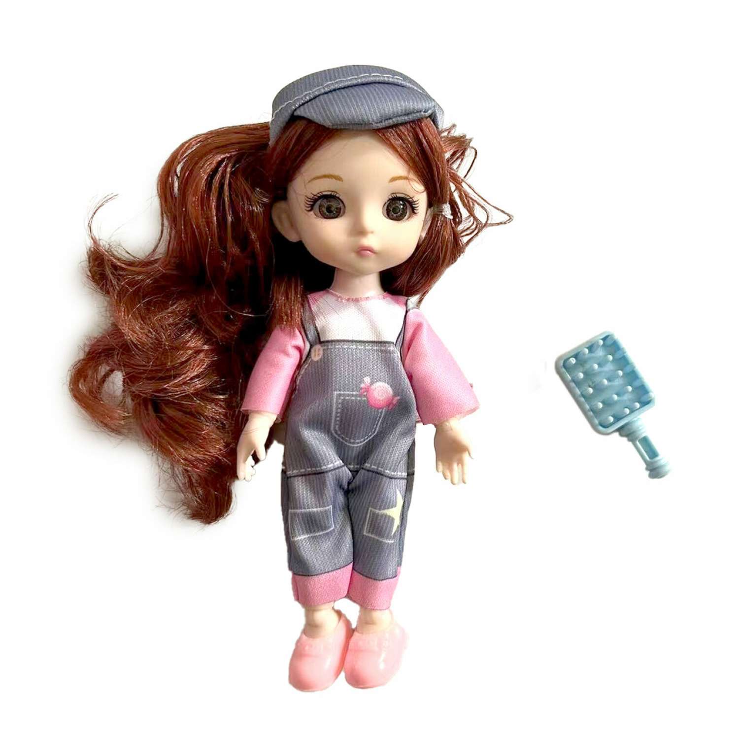 Кукла 1TOY Alisa Kawaii mini с расчёской длинные темные волосы в серой кепке Т24349 - фото 1