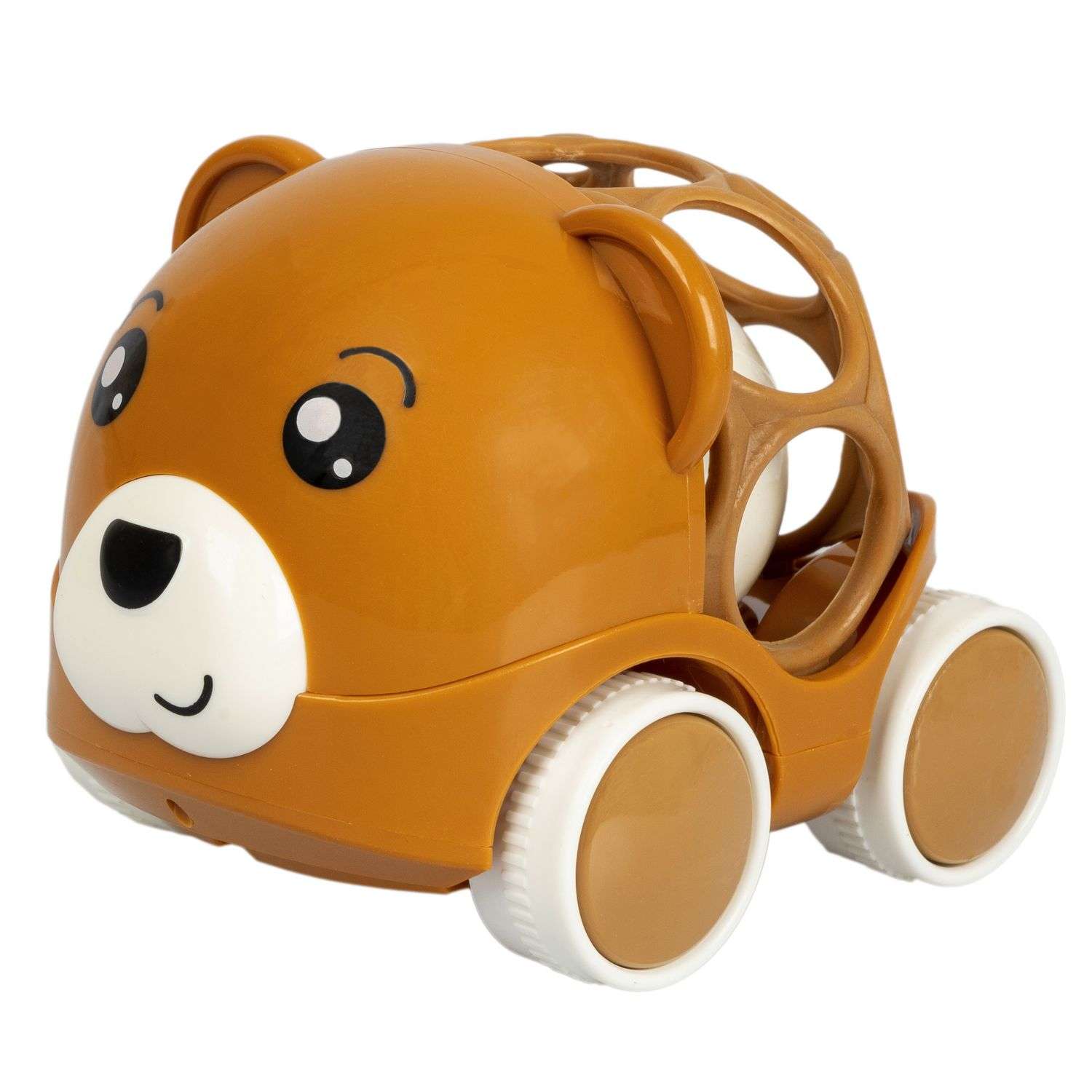 Машинка-Погремушка BONDIBON Медведь коричневого цвета с шаром серия Baby You - фото 1