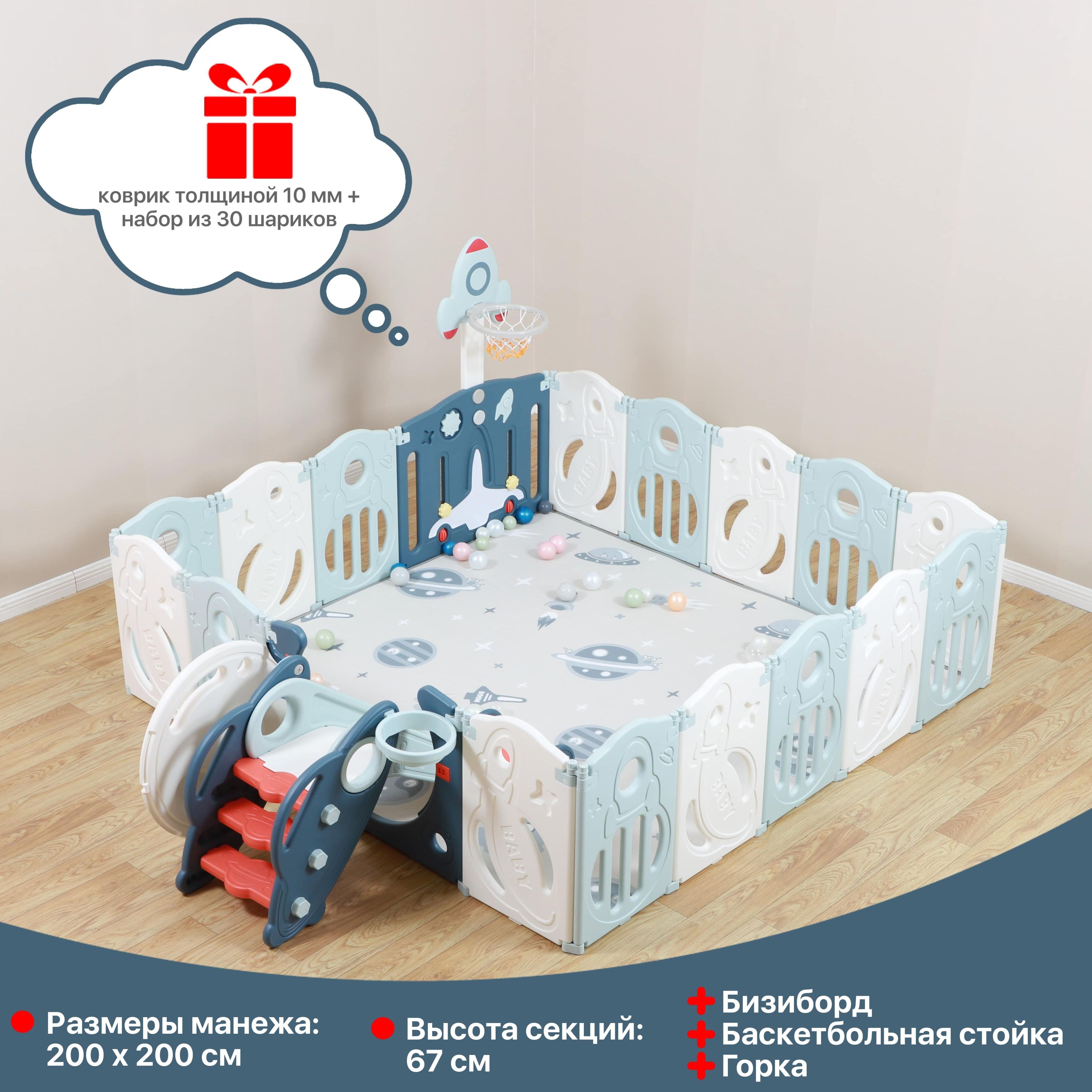 Большой детский игровой манеж UNIX Kids supreme space 200x200 blue PPSUSP16BLU/PPBH3W - фото 2