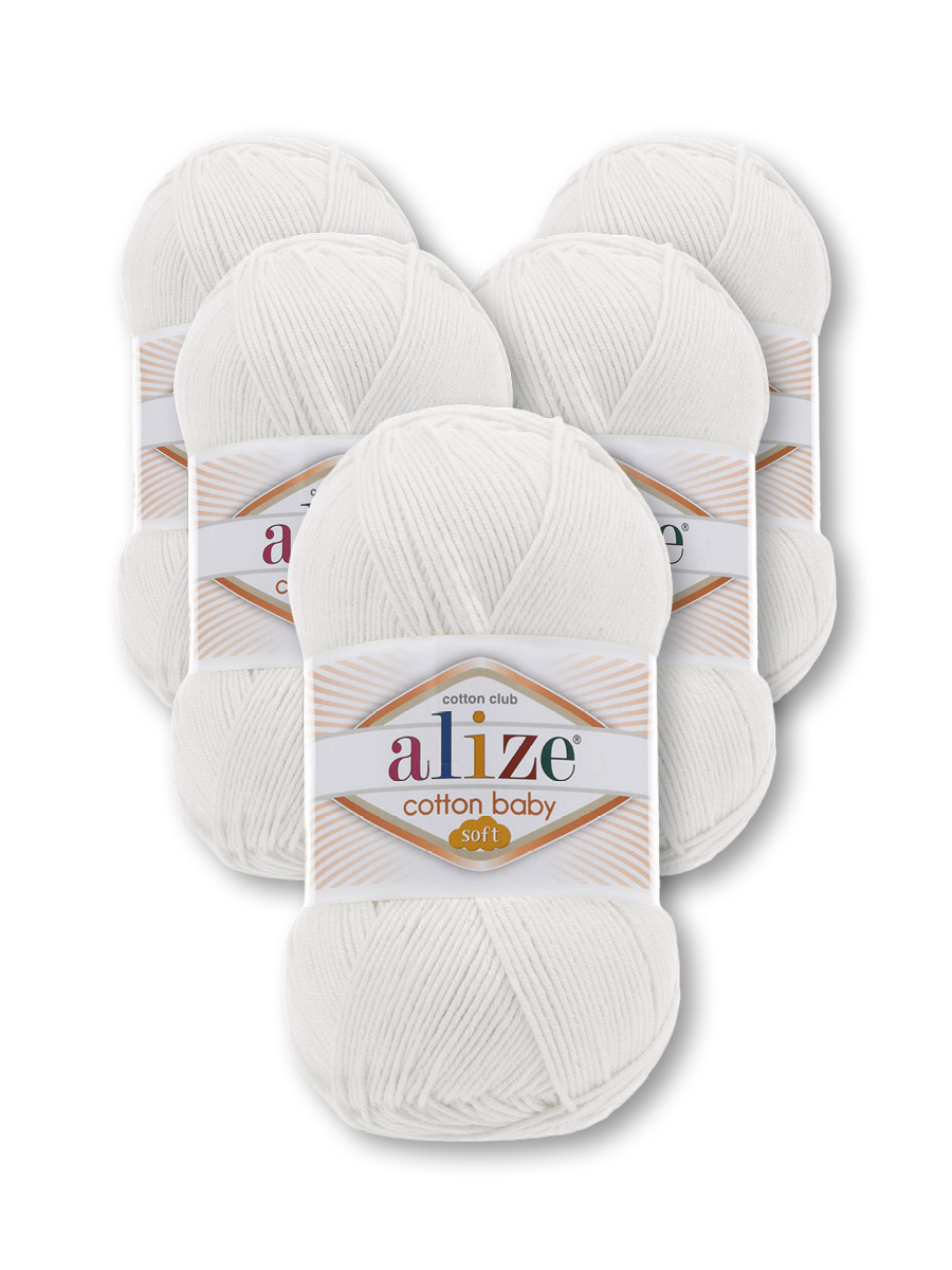 Пряжа для вязания Alize cotton baby soft 100 гр 270 м мягкая плюшевая xлопок aкрил 55 белый 5 мотков - фото 5