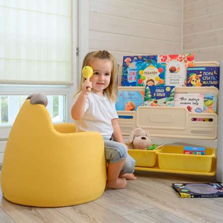 Стеллаж для книг UNIX Kids Yellow для хранения игрушек детский из пластика 2 полки + 2 ящика