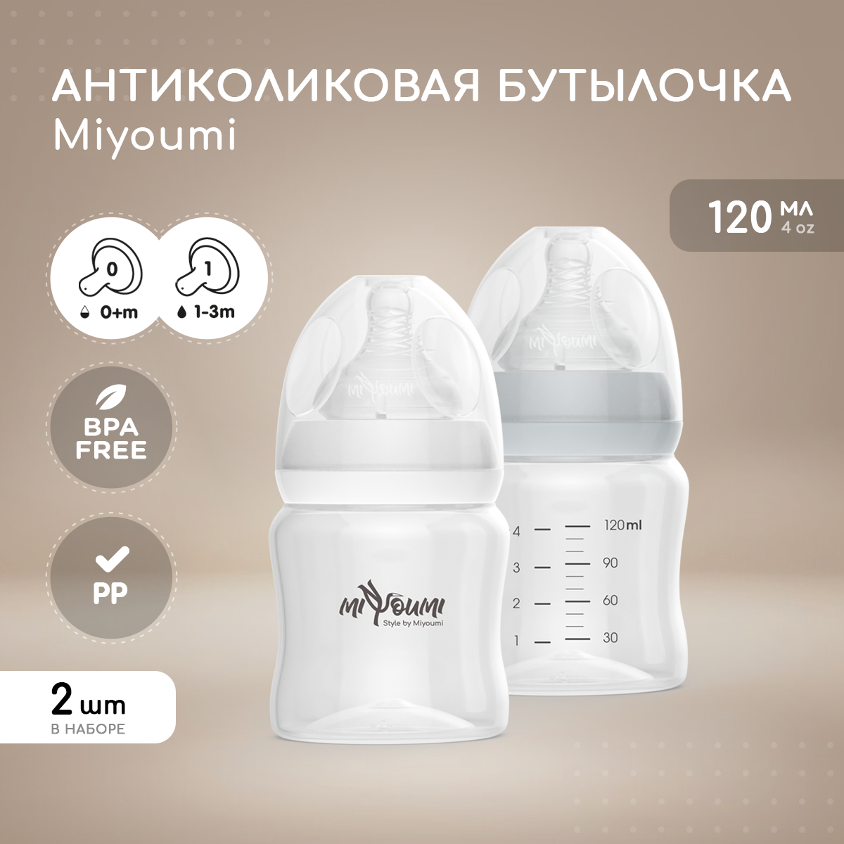 Бутылочка для кормления Miyoumi Cloud - 120 ml 2шт - фото 1