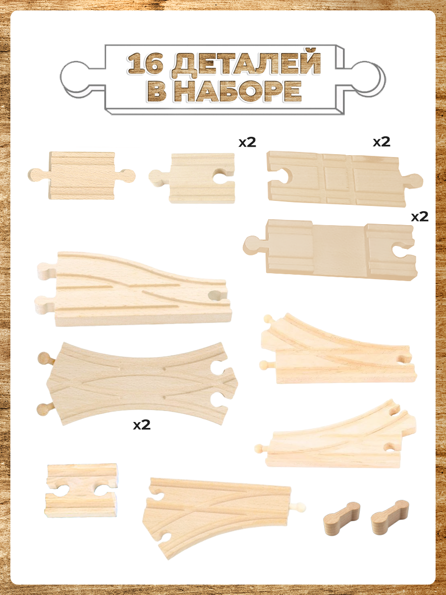 Дополнительный элемент А.Паровозиков набор для расширения трека железной дороги из 16 частей АП/ПЛ-16 - фото 3