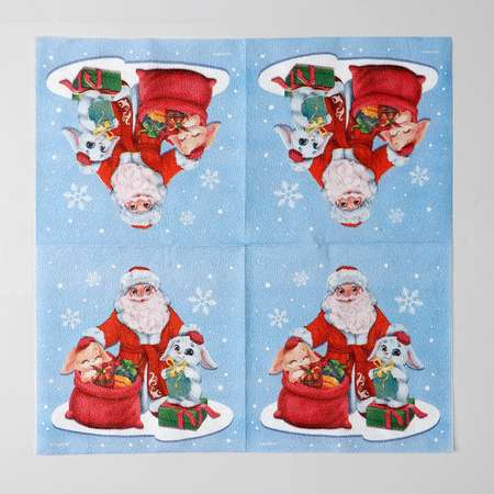 Салфетки бумажные Страна карнавалия однослойные «Дед Мороз и зайцы» 33х33 см набор 20 штук