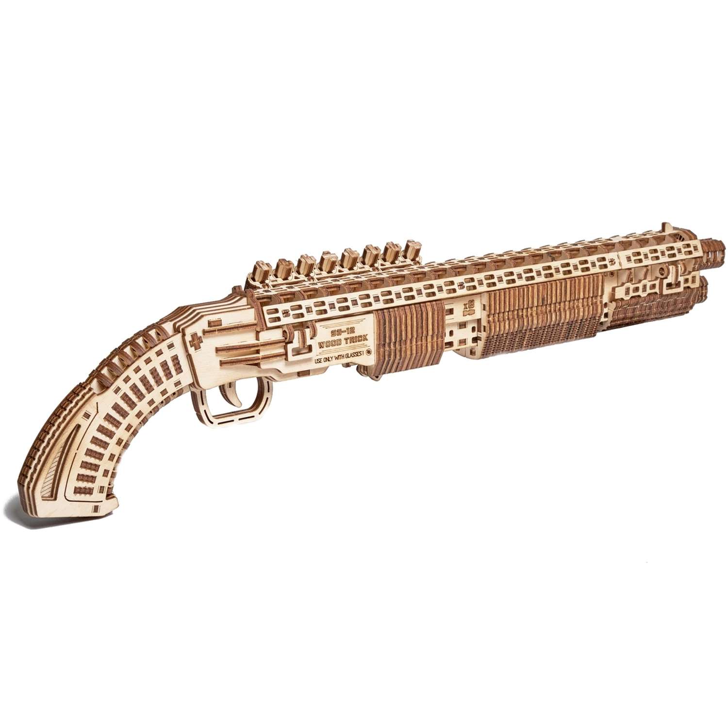 Cборная модель Wood Trick Механический Дробовик SG-12 Shotgun стреляющий деревянными пулями - фото 2