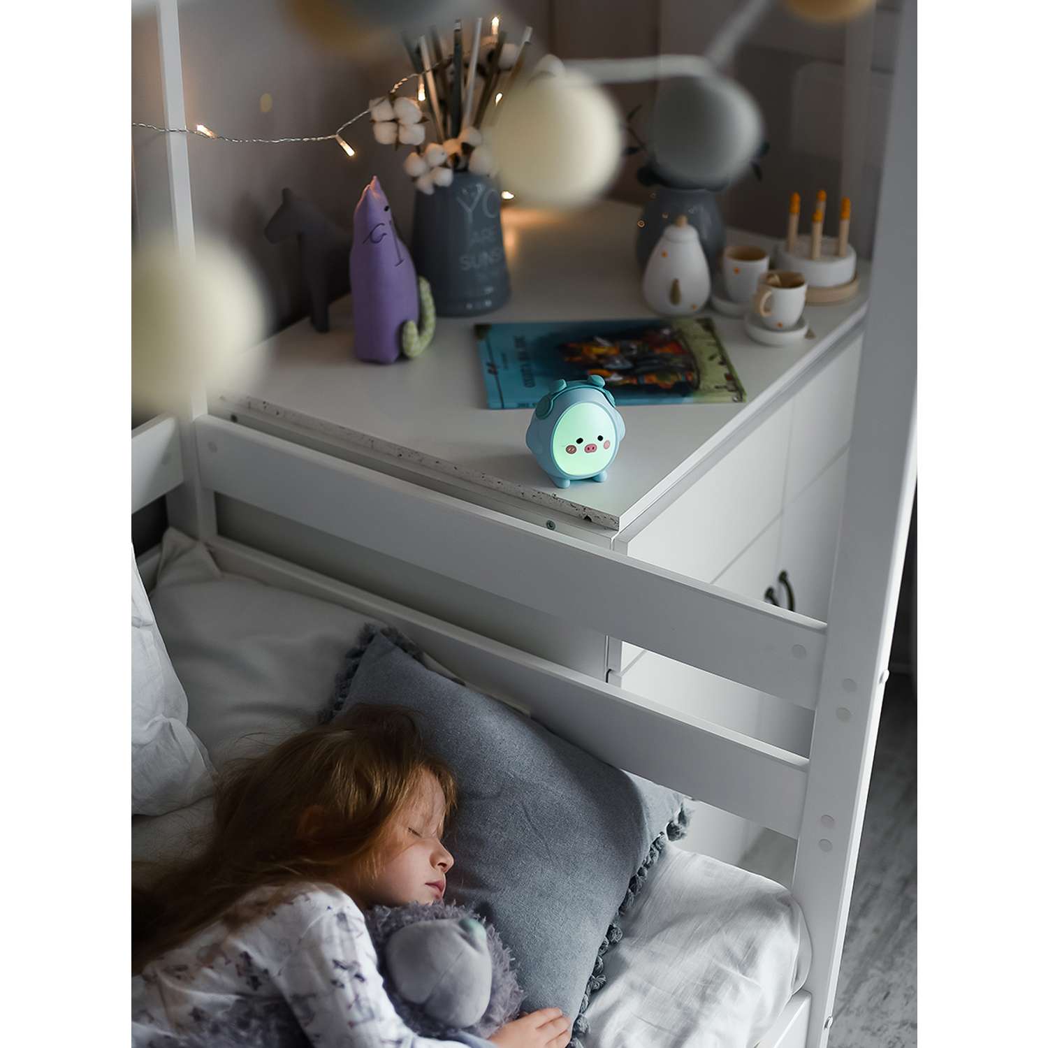 Лампа настольная светодиодная LATS детский ночник поросенок голубой - фото 15