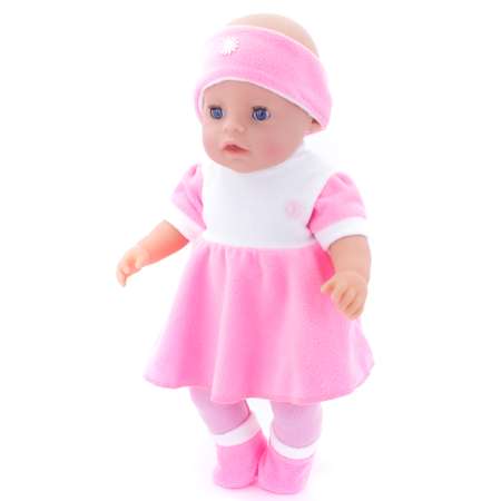 Комплект для пупса Модница 43-48 см: платье колготки повязка на голову и тапочки 6118 розовый-розовый