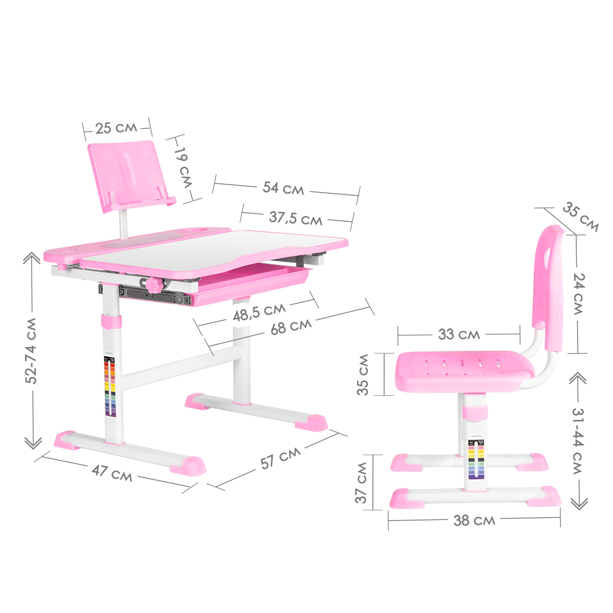 Комплект парта + стул Anatomica Avgusta белый/розовый - фото 2
