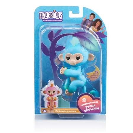 Обезьянка Fingerlings интерактивная Чарли Голубая с зеленым 3723