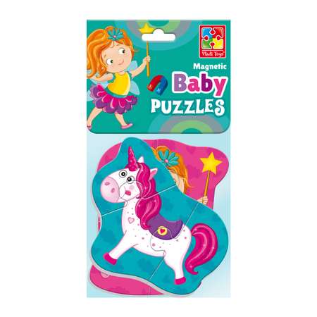 Набор пазлов Vladi Toys мягкие магнитные Baby puzzle Фея и единорог 2 картинки 7 элементов