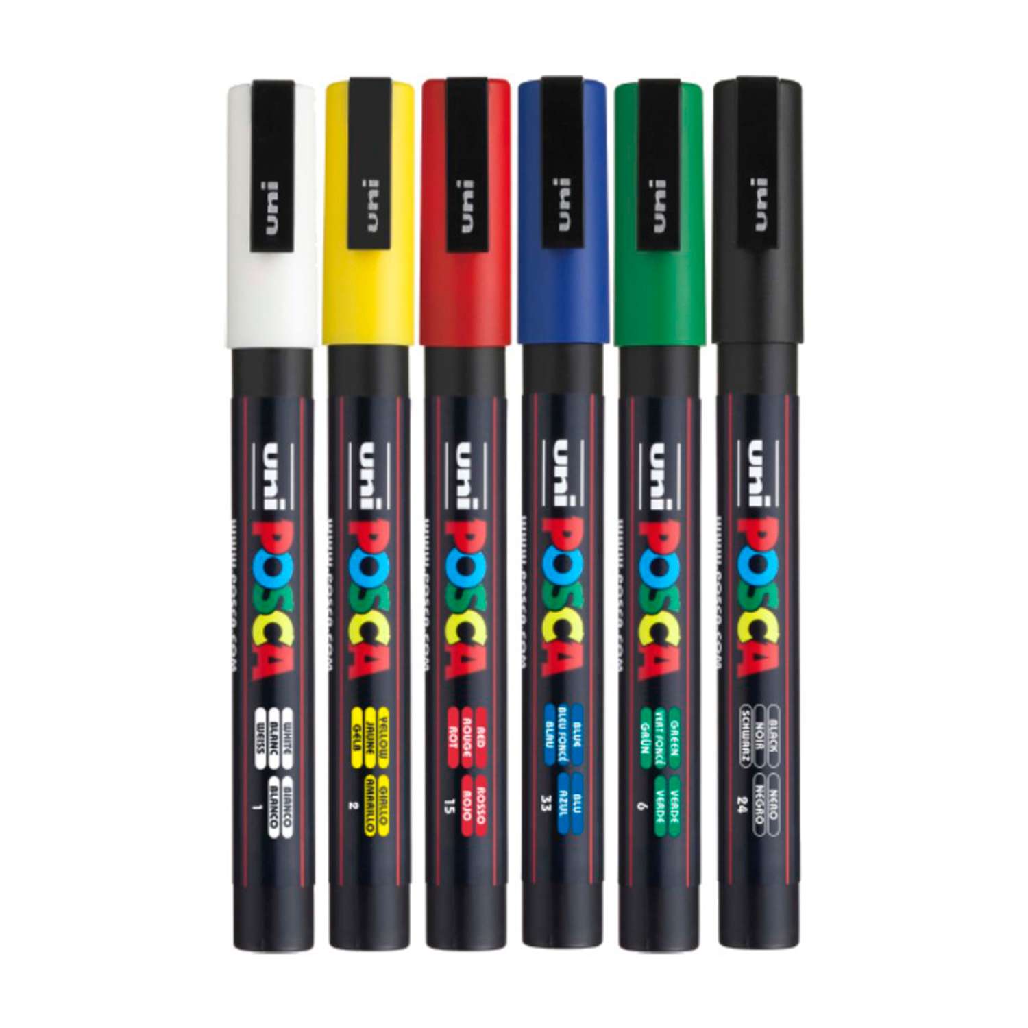 Набор акриловых маркеров UNI Posca PC-3M наконечник овал 0.9 - 1.3 мм. 6 цветов - фото 1