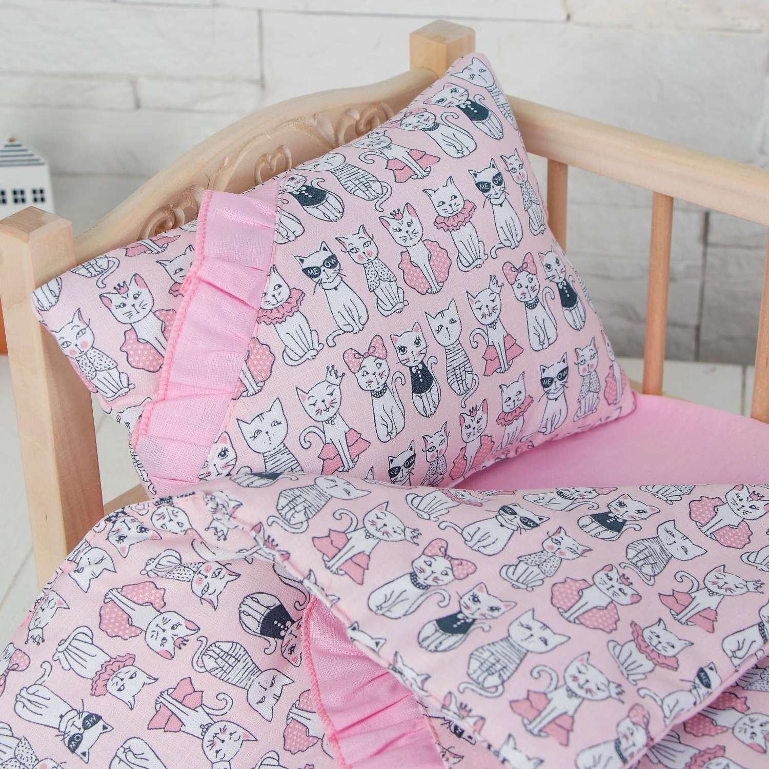Постельное Страна карнавалия бельё для кукол «Котята на розовом» простынь одеяло подушка 5139452 - фото 2