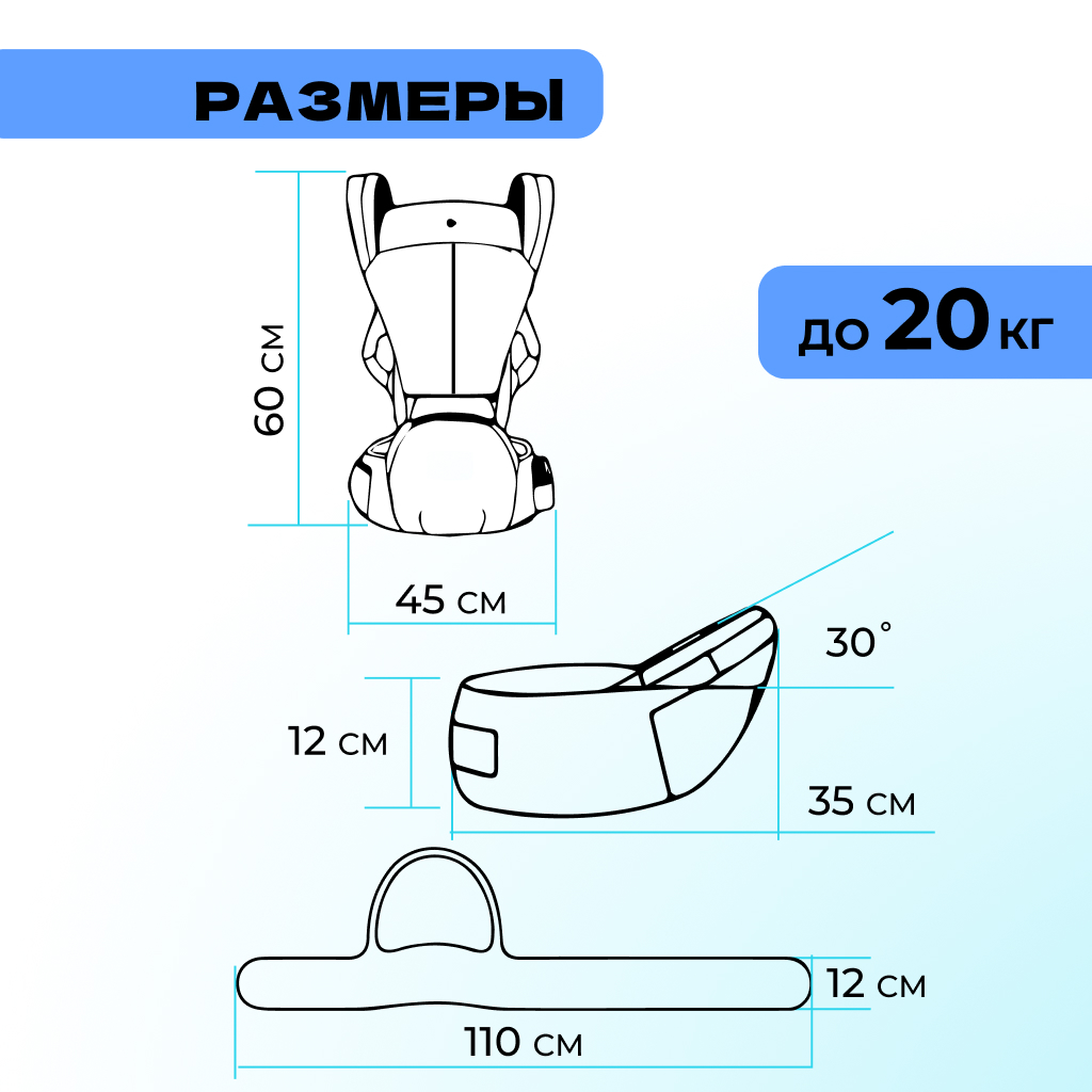 Хипсит 3 в 1 Solmax эргорюкзак-слинг и кенгуру переноска для новорожденных голубой - фото 5