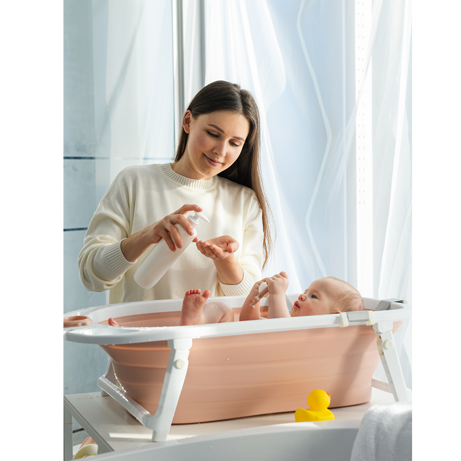 Ванночка Miyoumi детская складная с матрасиком для купания новорожденных Blush - фото 15