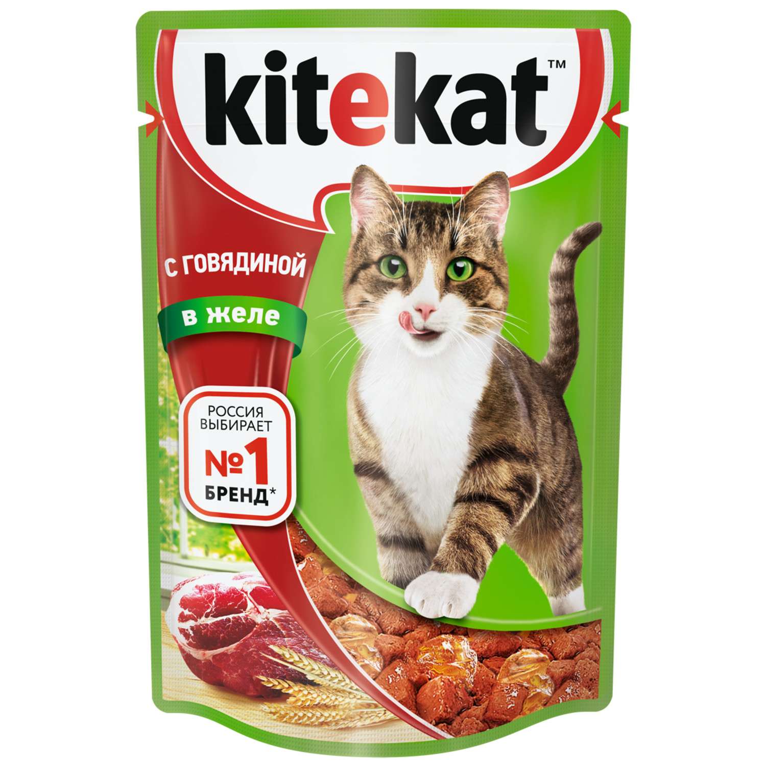 Корм влажный для кошек KiteKat 85г говядина в желе пауч - фото 1