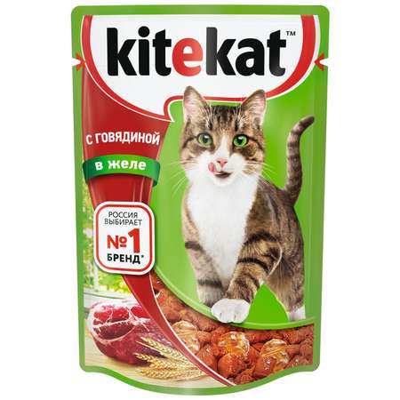 Корм влажный для кошек KiteKat 85г говядина в желе пауч