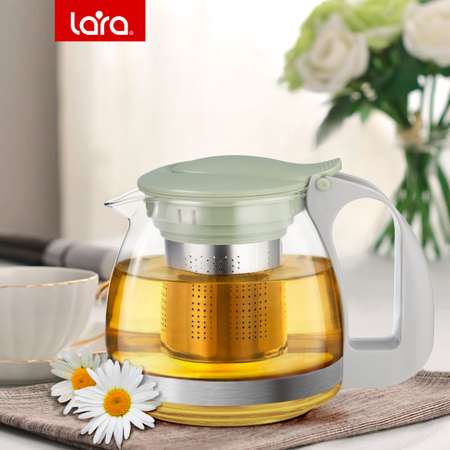 Заварочный чайник LARA LR06-19 салатовый 700 мл силикатное стекло стальной фильтр