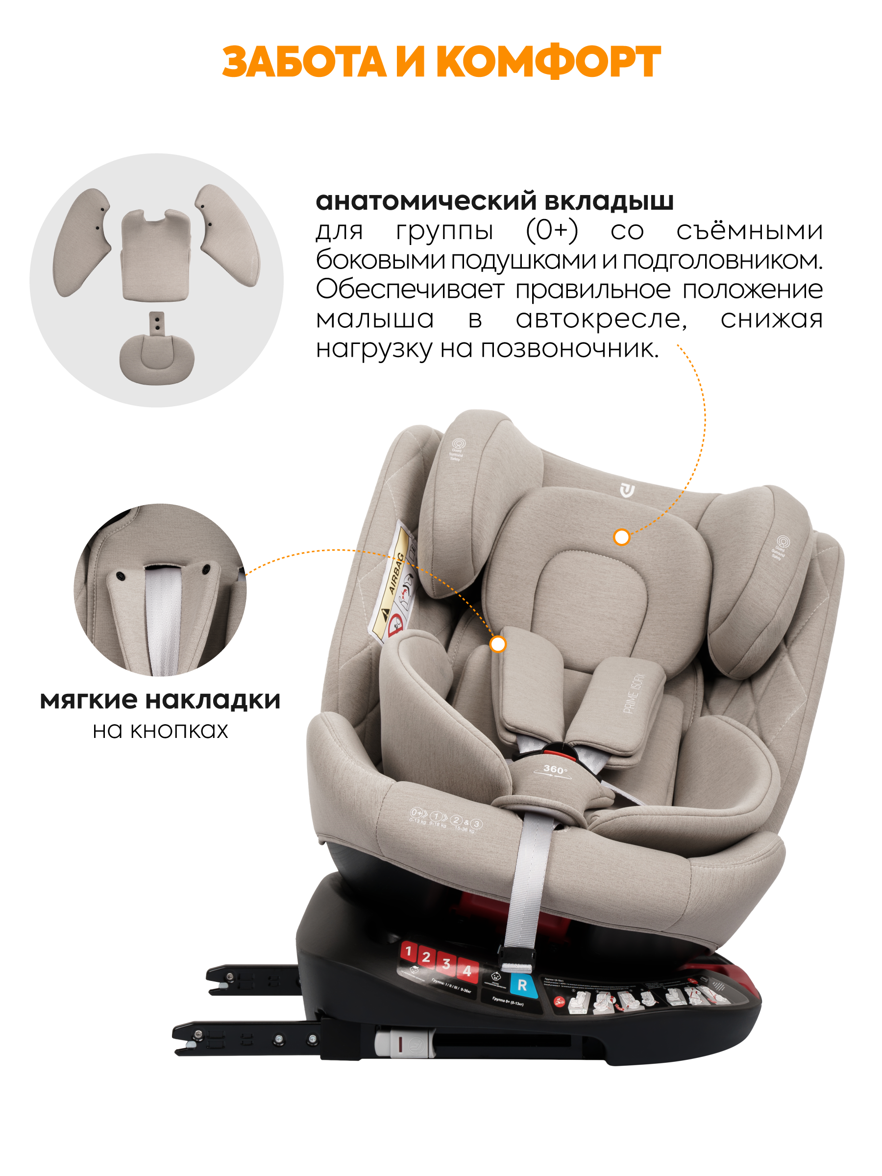 Автокресло JOVOLA Prime Isofix бежевый Isofix 0+/1/2/3 (0-36 кг) - фото 4