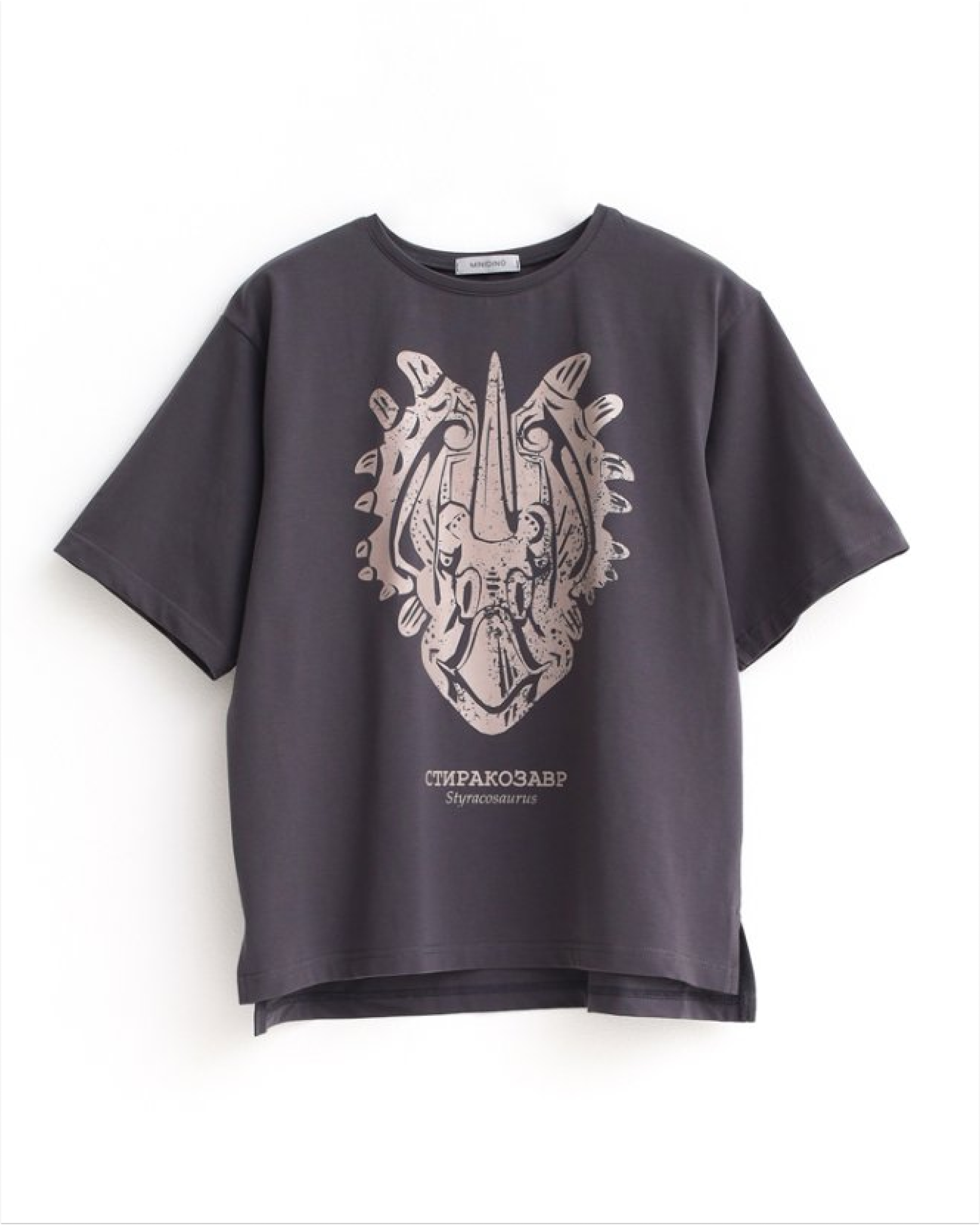 Футболка MINIDINO Т-Д-014 Футболка oversize графит принт Стиракозавр - фото 1