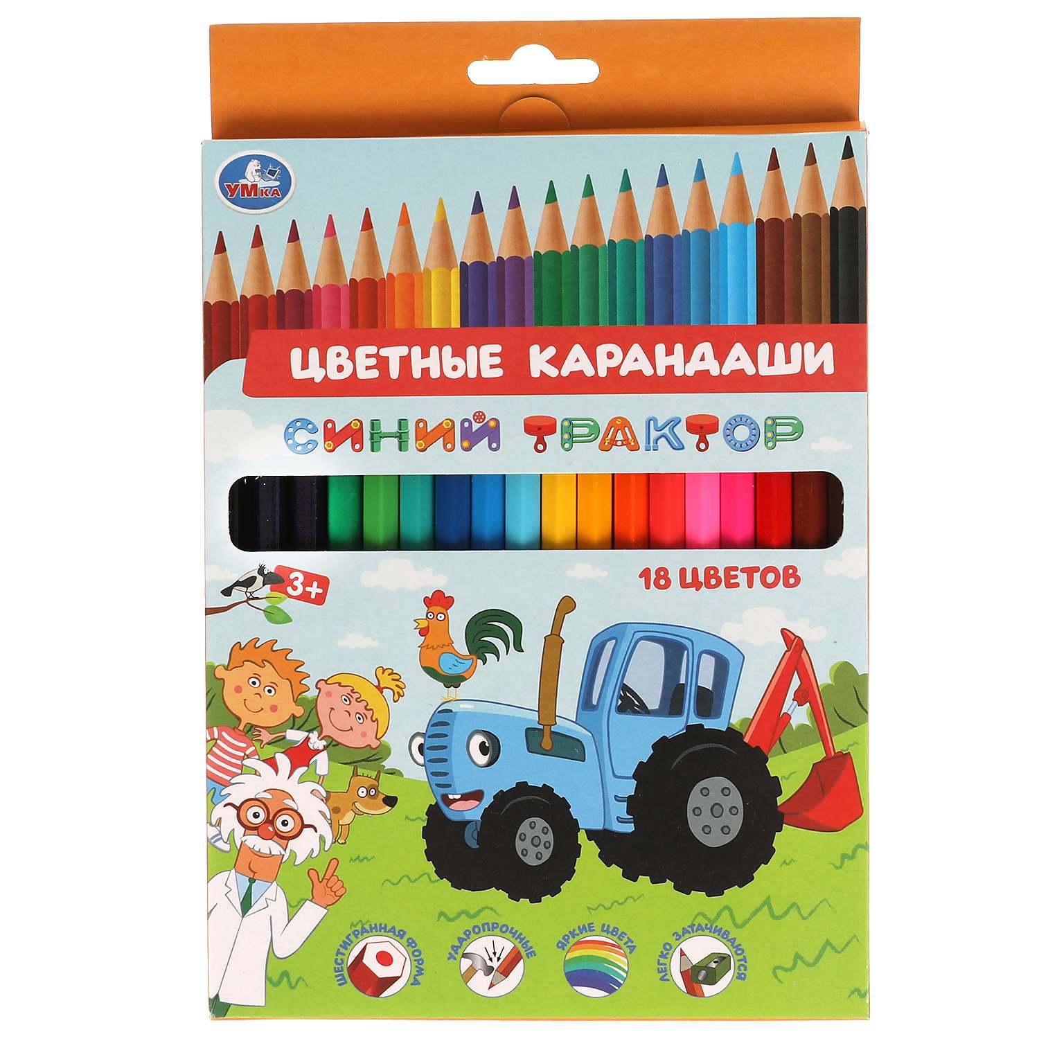 Цветные карандаши Умка Синий трактор 18 цветов шестигранные 308501 - фото 1