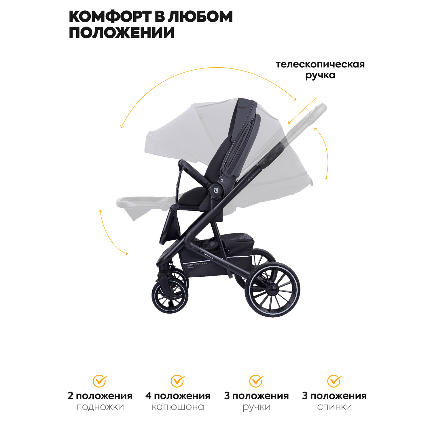 Коляска для новорожденных 2 в 1 JOVOLA Solty универсальная всесезонная - фото 7
