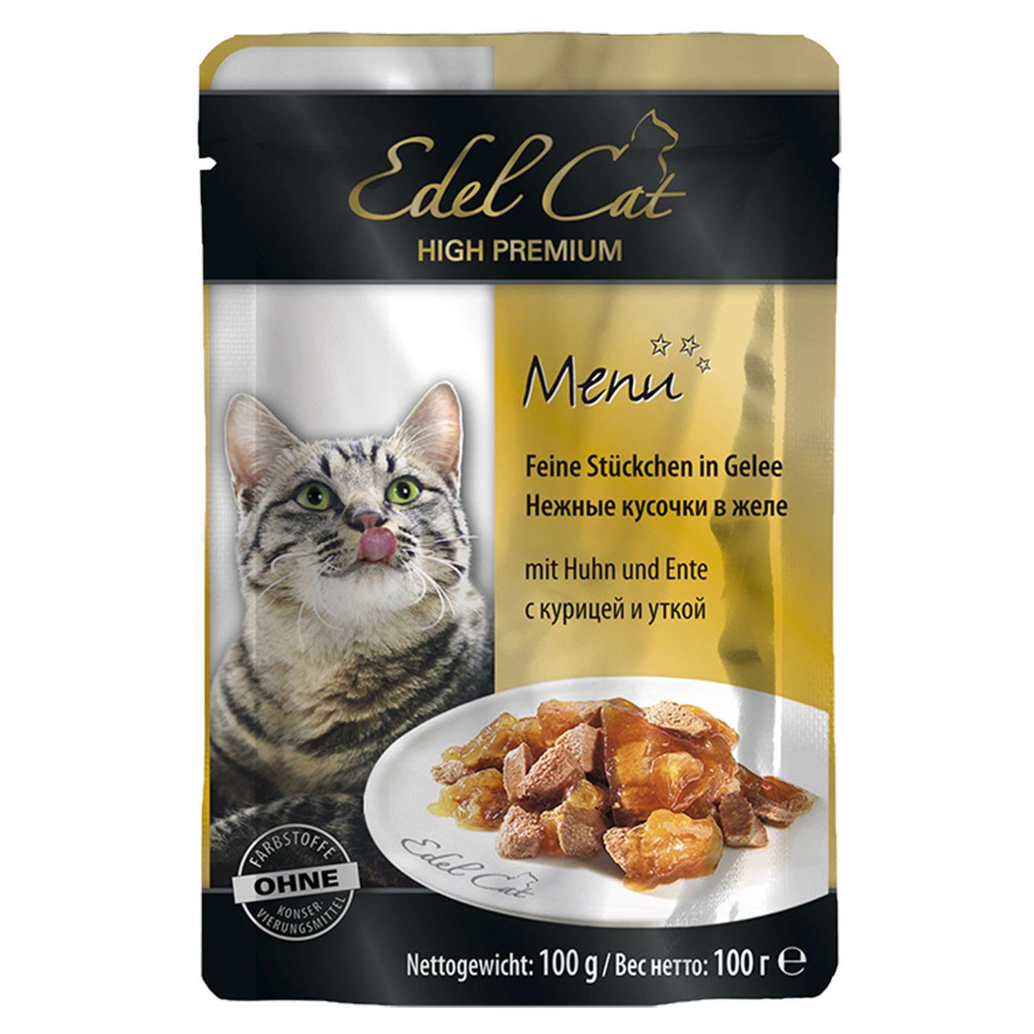 Корм влажный для кошек Edel Cat 100г кусочки в желе курица-утка пауч - фото 1