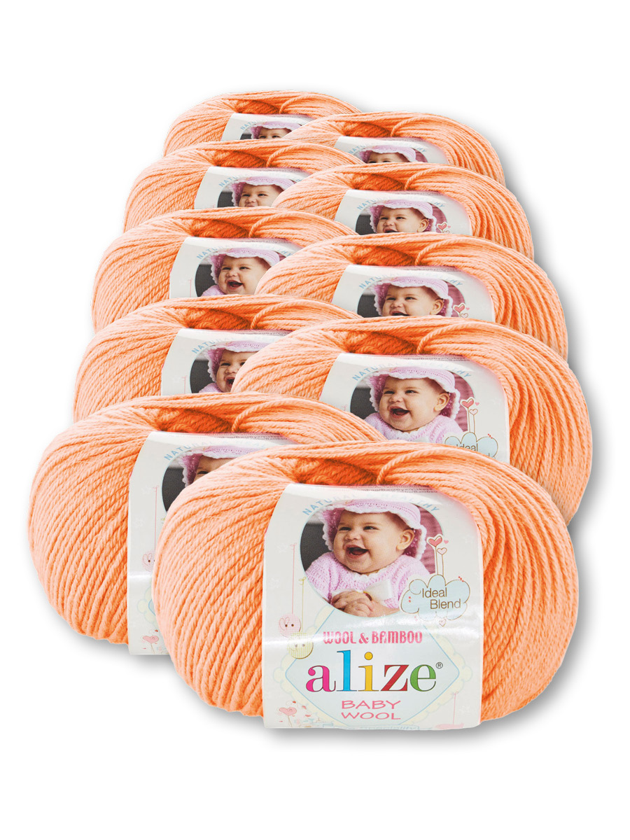 Пряжа для вязания Alize baby wool бамбук шерсть акрил мягкая 50 гр 175 м 81 персиковый 10 мотков - фото 2