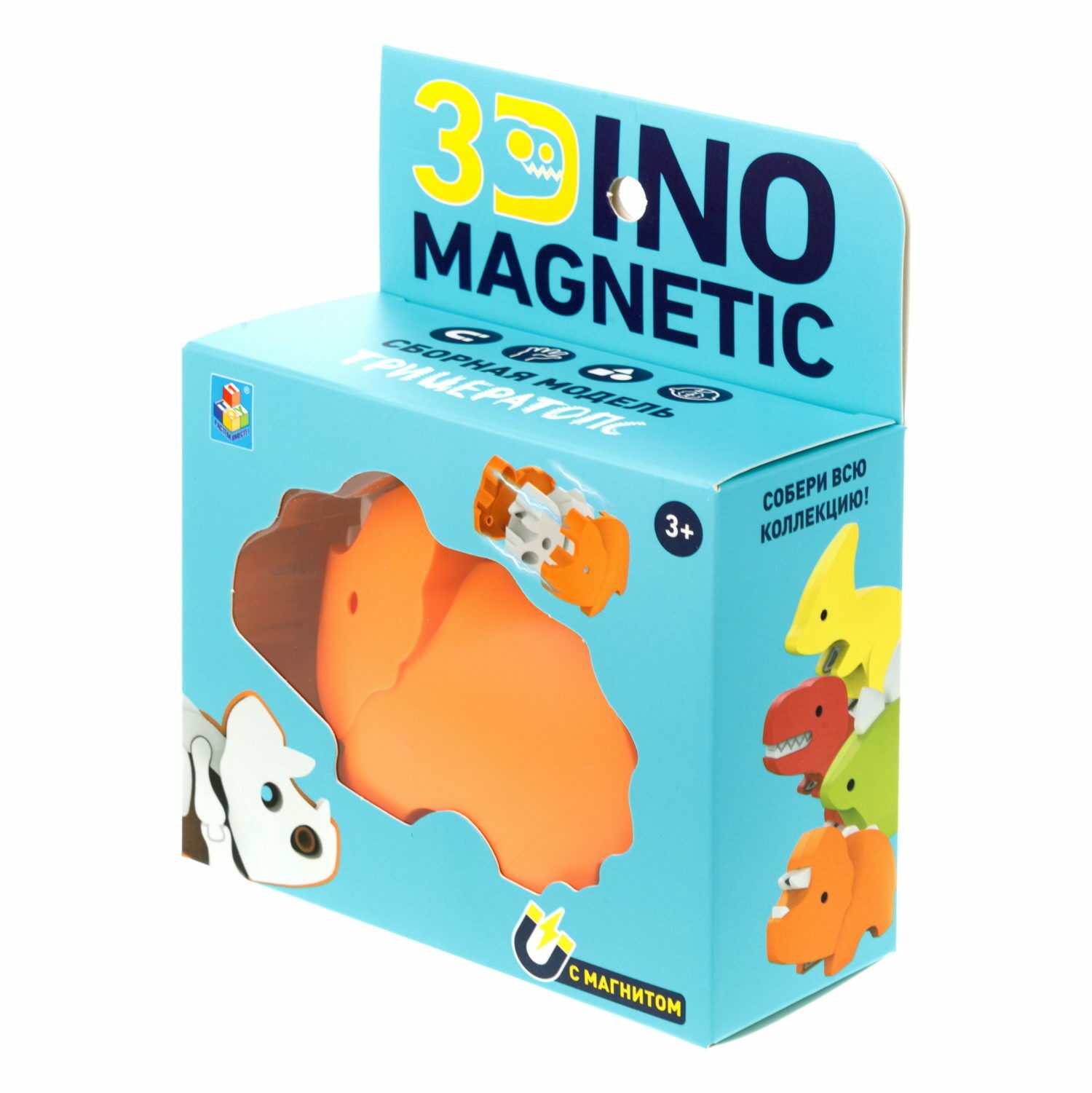 Сборная модель 1TOY 3Dino Magnetic магнитный Трицератопс оранжевый - фото 11