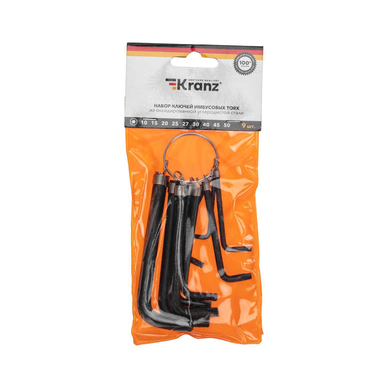 Набор ключей имбусовых Kranz Torx T10-T50 9 штук оксидированные на кольце - фото 4
