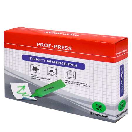 Набор текстовыделителей Prof-Press зелёный 2-5 мм