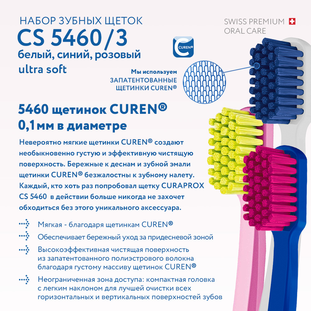 Набор зубных щеток Curaprox ultrasoft 3 шт белый-синий-розовый - фото 6