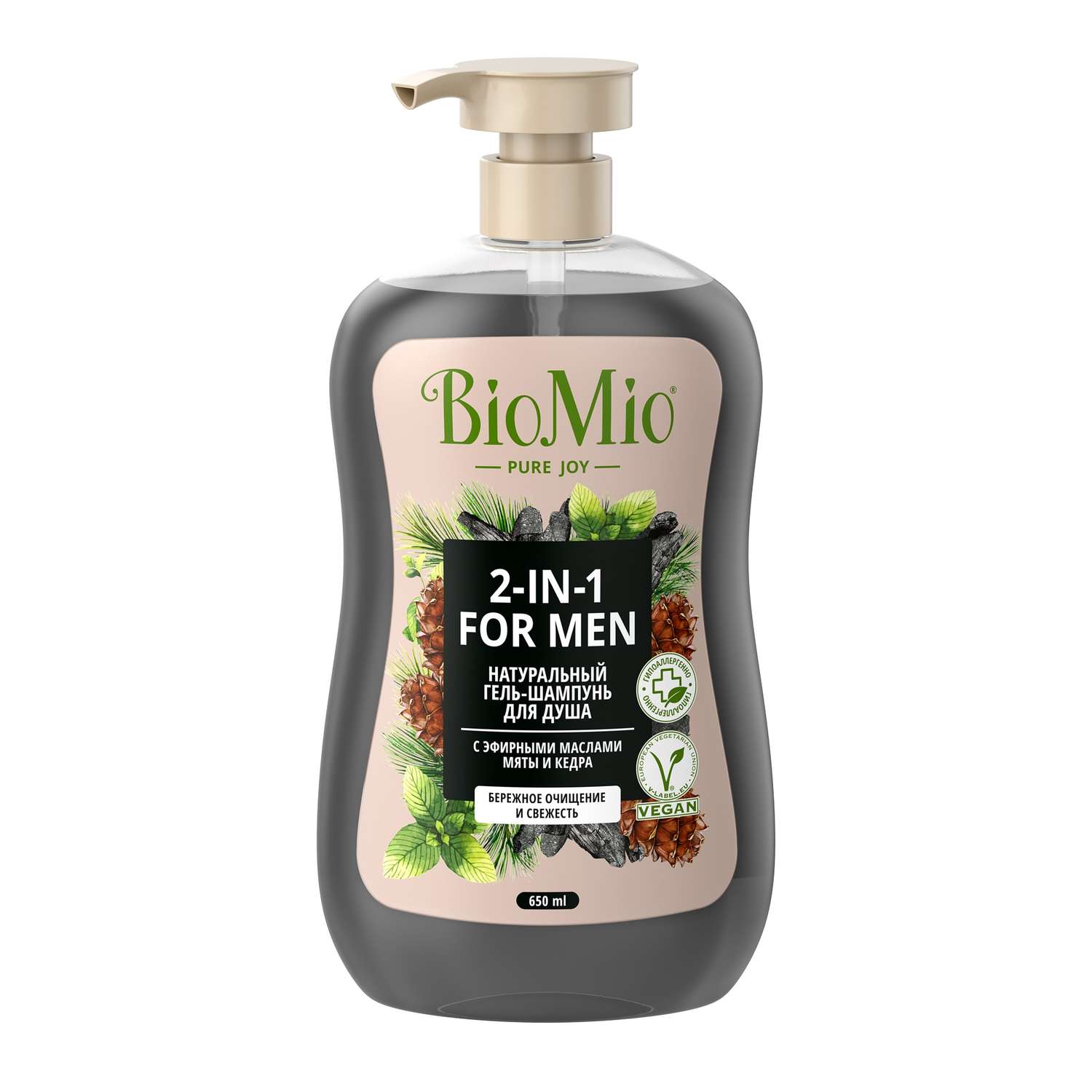 Гель-шампунь для душа BioMio Body and Hair мужской Мята и кедр 650мл - фото 1