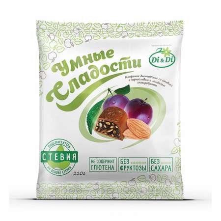 Конфеты Умные сладости глазированные чернослив-миндаль 210г