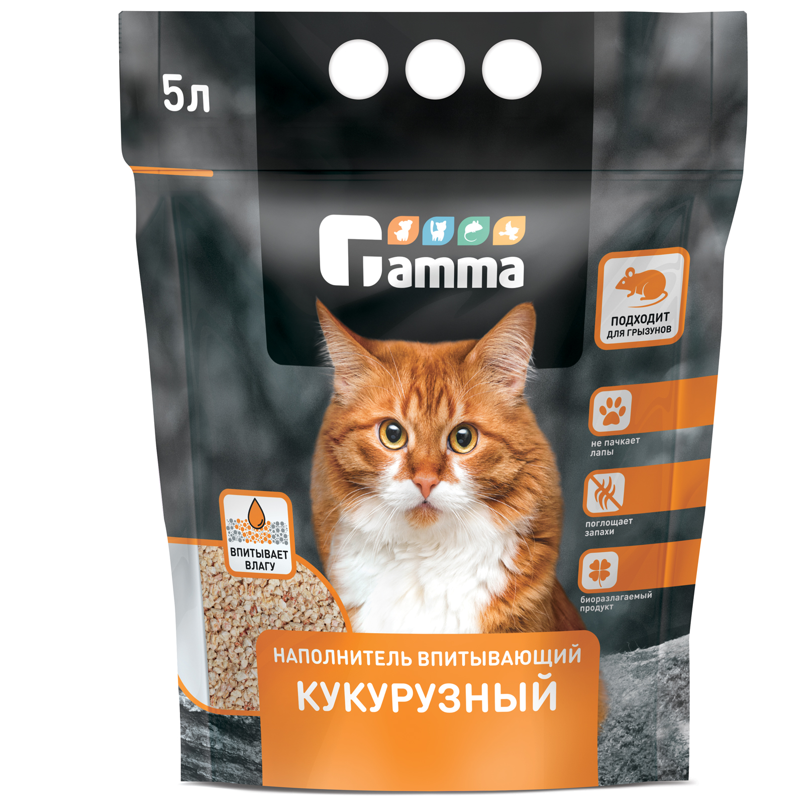 Наполнитель для кошек GAMMA растительный впитывающий 5л - фото 2